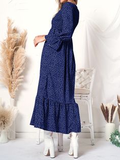 The EMES SHOP maxi dress is detailed with mini dots or a mixed pattern of floral prints across the entire dress. Features long ruffle sleeves. a smocked chest. round neckline. and ankle-length hem. A perfect casual or semi-formal dinner date dress with the right touch of chic contemporary style. Light and breathable for all day wear as well. Easily pair this dress with your favorite heels. a matching belt. and a clutch.MATERIAL:100% Brushed PolyMEASUREMENTS:Dress Length is 50-52in Small | Chest Polka Dot Long Sleeve Dress With Ruffles, Modest Maxi Dress With Smocked Cuffs, Modest Flowy Dress With Smocked Cuffs, Modest Midi Dress With Smocked Cuffs, Modest Dresses With Smocked Cuffs For Brunch, Modest Brunch Dresses With Smocked Cuffs, Modest Long Sleeve Dress With Smocked Cuffs, Modest Smocked Dresses For Brunch, Modest Long Sleeve Smocked Dress For Spring