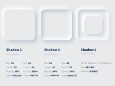 the shadow 2 and shadow 4 are shown in three different shapes, each with their own color