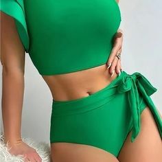 Swim | Ruffle Sleeve Asymmetrical Tie Waist 2piece Swimsuit Bikini | Poshmark Two-piece Swimwear For Summer Parties, Summer Two-piece Swimwear For Party, Fitted Two-piece Swimwear For Summer, Fitted Two-piece Swimwear For Spring, Summer Party Two-piece Swimwear, Green Summer Tankini For Party, Green Summer Party Tankini, Summer Party Green Tankini, Two-piece Swimwear For Swimming In Summer