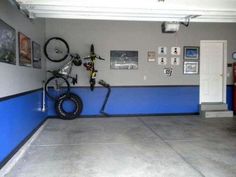 a bike is on the wall in a garage