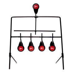 STEEL SPINNER TARGET: Designed to be used with rimfire .22 caliber and air guns, 5 steel disc targets have adhesive targets and measure 1.5-inches in diameter and 3/16-inches thick.. TARGET SHOOTING SYSTEM: 1/4-inch round powder coated steel frame finish folds easily for storage when not in use and measures 10.8-inches wide x 15-inches tall.. EZ Aim TARGETS: Support brace helps system stay upright through long series of shooting—get creative with how you challenge yourself at the range and take Steel Shooting Targets, 22 Caliber, Shooting Targets, Hunting Equipment, Challenge Yourself, Get Creative, Wine Rack, Steel Frame, Powder Coated