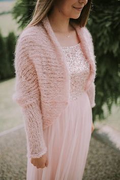 Pink Long Sleeve Shrug For Winter, Elegant Pink Knitted Sweater, Elegant Pink Cardigan For Party, Elegant Pink Party Cardigan, Bridal Sweater, Hand Knit Cardigan, Wedding Dress Types, Pink Cover, Wedding Shrug