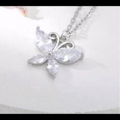 Womans Butterfly Necklace Jewelry Brand New Gift Rhinestone Charm Necklaces, Silver Cubic Zirconia Charm Necklace For Party, Gift Cubic Zirconia Rhinestone Necklace, Jewelry Brand, Butterfly Necklace, Necklace Jewelry, Jewelry Branding, Womens Jewelry Necklace, New Color