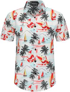 PRICES MAY VARY. 【High Quality Fabric】: Christmas Hawaiian Shirt Made Of 95% Polyester, 5% Spandex.Nosirhoc Shirt Lightweight, Soft And Breathable, Give You The Most Comfortable Wearing Experience In All Seasons. 【Style Design】: This Christmas Shirt Is A Loose Fit, S-3xl Size Is Available.Button-Down Short Sleeve, Spread Collar, And Pockets On The Left Chest.The Classic Combination Of Christmas And Hawaii Will Receive A Lot Of Compliments. Enjoy Your Christmas Holiday Party With This Thoughtfull Christmas Hawaiian Shirt, Christmas In Hawaii Outfits, Hawaiian Christmas Party Outfit, Luau Christmas, Luau Party Outfit, Christmas Shirts For Men, Beach Shirts For Men, Island Flowers, Luau Outfits