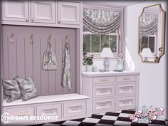 an image of a bathroom setting with pink cabinets