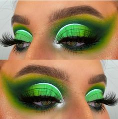 Green Glam Eyeshadow, Rave Inspiration, Glittery Eye Makeup, Artsy Makeup, Glitter Makeup Looks, Rhinestone Makeup, Bold Eye Makeup, Drag Makeup