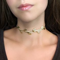 "A gold leafy vine choker fit for a forest elf! This necklace features metallic cutout ribbon, cream satin picot ribbon backing and your choice of bronze or gold hardware. The length shown in photos is 12\" and more options are available. Each size comes with an additional 2.5\" extender chain. When selecting necklace length, measure around the smallest part of your neck. If you're in between sizes, go for the next smallest size and use the extender chain for the perfect fit! If you would like a custom size, send me a message and I can make it for you :) Jewelry Care Tips For a Long, Happy Life Together <3 * Store your jewelry in an air-tight container to avoid metal parts becoming tarnished or oxidized * Remove Jewelry before exercise or swimming * Avoid direct contact with perfume, alcoh Elf Fairy Costume, Necklace Fairycore, Fairycore Jewelry, Vine Necklace, Seal Jewelry, Morganite Necklace, Seal Necklace, Wax Seal Jewelry, Wax Seal Necklace