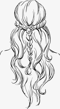 a drawing of a woman's head with long hair and braids on it