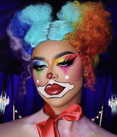 Bright Halloween Makeup, Clown Makeup Girl, Female Clown Makeup, Clown Makeup Cute, Rainbow Clown Makeup, Neon Clown Makeup, Maquillaje De Payaso Mujer, Colorful Clown Makeup, Girl Clown Makeup