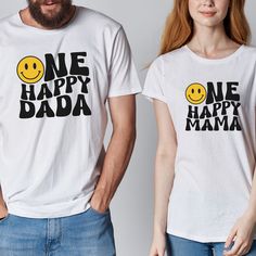 Father's Day White T-shirt With Funny Print, Funny First Birthday T-shirt With Letter Print, Funny Letter Print T-shirt For First Birthday, Funny White T-shirt For First Birthday, Funny Print Tops For Birthday And Father's Day, Smiley Face Birthday, Svg Smiley Face, One Happy Dude, Open Zip