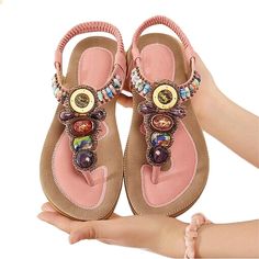 Description: Look great, feel wonderful and sophisticated, wearing this women's fashion bohemian style sandals shoes. Whether you are spending time at home or going on a vacation to the beach or mall. This is a great pair of sandal to have and to wear! You will have lots of ways to enjoy the versatility of this premium top quality bohemian style sandals. Also, an excellent choice as a gift to your loved ones!Details: HARTFORD's Women's Fashion Premium Quality Bohemian Style Sandals with Gemstone Beaded Flip Flops, Travel Sandals, Sequin Sandals, Beach Bohemian, Vintage Sandals, Beaded Flats, Bohemian Women, Beaded Sandals, Female Style