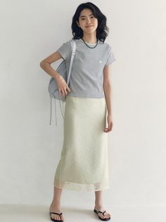 This is a trendy and feminine skirt by LOEIL that is made out of high quality and sturdy material. With distinctive mood of the design and comfortable wear, you can style it for your casual daily outfit.- Soft see through fabric layered design- Long length and straight silhouette- Casual and feminine mood Flowy Asymmetrical Skirt For Layering, Casual Skirt Bottoms For Layering, Spring Layering Asymmetrical Skirt, Casual Tiered Skirt For Layering, Casual Tiered Skirt Bottoms For Layering, Chic Relaxed Skirt For Layering, Casual Tiered Workwear Skirt, Casual Tiered Skirt For Workwear, Casual Skirt For Layering