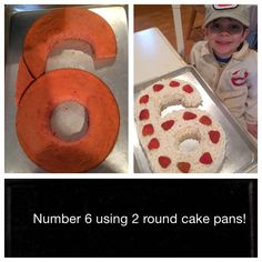 there is a collage of photos with numbers and doughnuts on it,