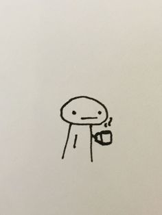 a drawing of a person holding a coffee cup