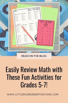 a book with the title, easy review math with these fun activities for grade 5 - 7