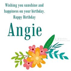 greeting card for an angel birthday with flowers and leaves on the front, which reads wishing you sunshine and happiness on your birthday