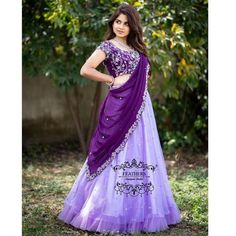 Purple Half Saree Lehenga, Purple Lehanga Designs Latest, Half Saree Lehenga For Birthday, Party Wear Half Sarees, Fancy Half Sarees Latest Designs, Purple Half Saree South Indian, Traditional Lehanga Designs Latest, Halfsarees Designer Latest, Lehanga Designs Latest Simple