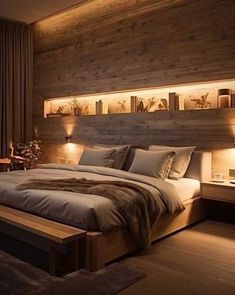 Bedroom design 🥰 #bedroomdecor #room #bed #ideas #design #art | Instagram Classic Wooden Bedroom Design, Wooden Interior Bedroom, Classic Master Room Design, Wooden Bedroom Design Modern, Wooden Bed Bedroom Ideas, Wall Panel Ideas Bedroom, Light Wooden Bedroom, Wooden Headboard Design, Bedroom Led Lighting Ideas