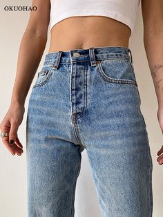 Brand Name: OkuohaoMaterial: CottonWaist Type: HIGHLength: Full LengthDecoration: RivetDecoration: ButtonDecoration: PocketsDecoration: Fake ZippersDecoration: WashedDecoration: More than a pocketOrigin: CN(Origin)Jeans Style: StraightAge: Ages 18-35 Years OldModel Number: NF2564Item Type: JEANSGender: WOMENRelease Date: Autumn 2021Thickness: RegularStyle: CasualFabric Type: SoftenerClosure Type: Zipper FlyFit Type: LOOSEWash: LightWash: Enzyme WashWash: Sand WashWash: Bleach Stone WashColor: Bl Casual Light Blue Bottoms With Button Closure, Light Blue Casual Bottoms With Button Closure, Blue Straight Leg Bottoms With Button Closure, High Waist Blue Jeans With Button Closure, Blue Wide Leg Jeans With Buttons, Blue Straight Leg Bottoms With Buttons, Blue Straight-leg Bottoms With Buttons, Cropped Denim Blue Bottoms With Pockets, High Rise Blue Pants With Buttons