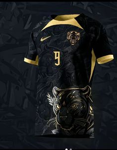 a black and gold shirt with a tiger on it