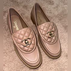 100% Authentic Chanel Turn Lock Loafers Box And Dust Bag Included Firm Price Designer Beige Slip-on Loafers, Luxury Beige Flats For Formal Occasions, Luxury Beige Loafers For Work, Luxury Beige Loafers For Office, Trendy Beige Formal Loafers, Luxury Gold Flats, Luxury Brown Loafers With Flat Heel, Luxury Brown Loafers, Tan Loafers Outfit