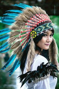 NATIVE AMERICAN Teal HEADDRESS as shown in the main photo. Beautifully handcrafted faux fur and feather Native American style headdress. The perfect accessory for your next festival or costume party, you're sure to make a statement with this unique piece. Deluxe Headpiece. The headband is adorned with beautiful multicoloured native american style beadwork and held together with hand stitched leather. Costumes Plus More are an established seller that specialises in fairy costumes for medium to pl Carnival Festival Costume Hats With Feathers, Feather Costume Accessories For Carnival Cosplay, Feathered Costume Hats And Headpieces For Halloween, Halloween Costume Hats And Headpieces With Feathers, Feathered Hats And Headpieces For Halloween Costume Party, Halloween Costume Party Hats And Headpieces With Feathers, Festival Headpiece With Ostrich Feather Trim, Festival Ostrich Feather Trim Headpiece, Ostrich Feather Trim Headpieces For Festivals