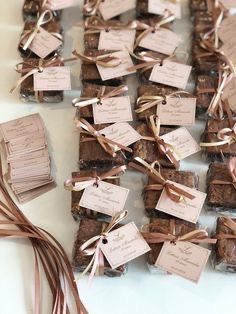 there are many brownies tied together with ribbons