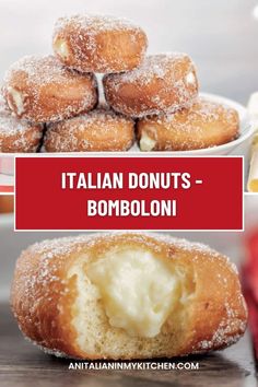 italian doughnuts - bomboloni with powdered sugar on top