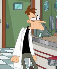 a man with glasses and a lab coat walking in front of a counter top oven