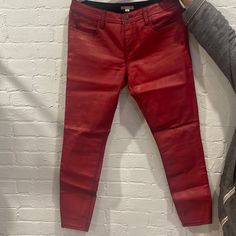 Size 32. Never Worn. Chic Fitted Red Jeans, Chic Mid-rise Red Jeans, Chic Red Mid-rise Jeans, Red Mid-rise Jeans For Workwear, Red Mid-rise Jeans For Work, Red Mid-rise Pants For Fall, Mid-rise Red Pants For Fall, Red Mid-rise Work Pants, Chic Red Mid-rise Pants