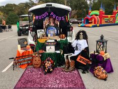 a van decorated for halloween with decorations