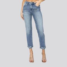 Elevate your street trend game with these slender light-wash jeans from the 2024 Summer Collection. Crafted to perfection, these vintage-inspired jeans boast a frayed and cutoff-bottom design that exudes effortless cool. The high-waist fit and stretchy fabric hug your curves for a flattering silhouette, while the zipper and button closure add a touch of sophistication.Distinctive Features: Street Style: These jeans are the perfect embodiment of street style, with a touch of vintage charm and con Bottom Design, Street Trends, Jeans For Women, Light Wash Jeans, Light Blue Color, Street Chic, Wash Jeans, Hug You, Vintage Vibes