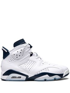 Air Jordan 6 Retro sneakers "Midnight Navy 2022" from JORDAN featuring white, navy blue, leather, signature Jumpman motif, panelled design, perforated, round toe, front lace-up fastening, ankle-length, rubber sole and signature Air cushioning. These styles are supplied by a premium sneaker marketplace. Stocking only the most sought-after footwear, they source and curate some of the most hard to find sneakers from around the world.. | Jordan Air 6 Retro sneakers "Midnight Navy 2022" Breathable High-top Custom Sneakers For Training, Breathable Custom Sneakers With White Sole For Training, Breathable High-top Jordan Training Shoes, High-top Running Sneakers With Boost Midsole, Sports Mid-top Sneakers With Boost Midsole, Running High-top Sneakers With Boost Midsole, Boost Midsole High-top Running Sneakers, High-top Sports Sneakers With Boost Midsole, Breathable Training Sneakers With White Sole