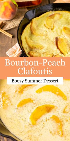 this is an image of bourbon peach clafoutis with boozy summer dessert