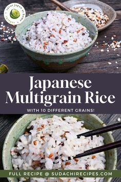 Homemade Japanese multigrain rice in a green ceramic rice bowl on a ashy wooden background Mixed Grain Rice, Japanese White Rice, Multigrain Rice, White Chia Seeds, Quinoa Rice, Millet Recipes, Green Rice, Japanese White