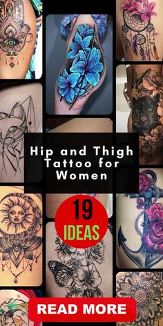 many different tattoos on the back of women's bodies and arms, with words reading hip