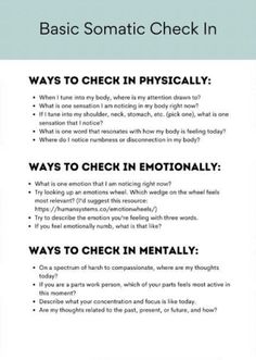 Somatic Therapy Worksheets, Somatic Healing Techniques, Somatic Coaching, Counselling Tools, Somatic Healing, Mindfulness Journal Prompts, Check In With Yourself, Clinical Social Work