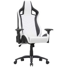 a white and black office chair with wheels