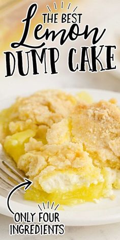 the best lemon dump cake on a white plate