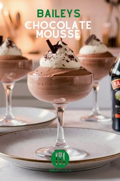 chocolate mousse with whipped cream and bailey's liquer