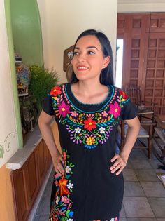 Beautiful dress embroidered with bright colors by artisans from the state of Oaxaca, to pour on any occasion. This dress has straps to adjust at the back. Each dress has a unique embroidery, so colors may vary. The short sleeveless and embroidered dresses hand, they are also beautiful, unique pieces. Mexican textile art has centuries of history and creativity throughout the country. Mexico is recognized as one of the leading countries with a beautiful artistic production in the textile world, mi Multicolor Folk Style Dress For Fiesta, Folk Style Multicolor Dress For Fiesta, Multicolor Folk Dress For Fiesta, Multicolor Dress For Cinco De Mayo Fiesta, Folk Multicolor Embroidered Dress For Fiesta, Folk Style Multicolor Embroidery Dress For Fiesta, Multicolor Embroidered Dress For Cinco De Mayo Fiesta, Traditional Dress With Multicolor Embroidery For Fiesta, Fitted Multicolor Folk Dress