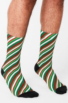 Candy Cane Stripes - Green Red and White Striped Christmas Pattern - Merry Christmas Socks - Mens Socks - Mens Christmas Socks - Fun Christmas Socks Mens Christmas Socks, Cool Socks For Men, Funny Socks Women, Mens Dress Socks, Candy Cane Stripes