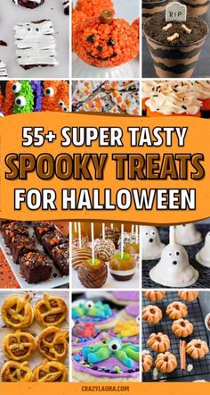 halloween treats for kids and adults with text overlay that reads 5 super tasty spooky treats for halloween