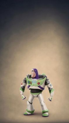 the toy story character buzz lightyear is standing in front of a dark background