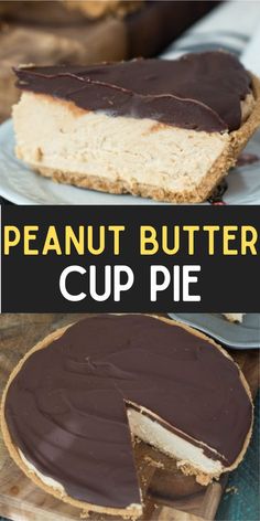 peanut butter cup pie with chocolate frosting on top