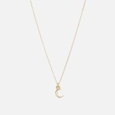 Itty Bitty Charm Necklace, Crescent - At Present Delicate 14k Gold Necklaces With Moon Charm, Delicate 14k Gold Necklace With Moon Charm, Yellow Gold Moon Necklace With Delicate Chain, Tiny Yellow Gold Necklace For Everyday, 14k Gold-filled Yellow Gold Necklace With Moon Charm, Everyday 14k Gold Charm Necklace With Satellite Chain, Everyday Moon Shaped Necklace With Delicate Chain, Dainty Yellow Gold Moon Charm Necklace, Minimalist 14k Gold Moon Charm Necklace