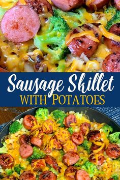 sausage skillet with potatoes and broccoli on the side