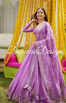 Made to Order/Measurement/Custom Order Lehenga - Color : Lavender - Fabric : Embroidered Georgette  - Fully flared paneled lehenga - Embroidered  Blouse -  Net Dupatta with Gold Border - Drawstring closure with Tassels - - It can be customize in any design or size  PLEASE NOTE: BUYERS ARE RESPONSIBLE FOR ANY CUSTOMS AND IMPORT TAXES THAT MAY APPLY. This is a made to order product. If you opt for 'Made To Measurement Option', we will provide a measurement template and you can share the measurements likewise. If you want to opt for 'Standard Size', Please refer to the size chart provided in the listing. Shipping: Standard Shipping is done by DHL ecommerce and it mostly takes 2 to 3 weeks to deliver after dispatch. Express Shipping is done by DHL express and it mostly delivers within a week a Purple Floor-length Traditional Wear For Navratri, Unstitched Purple Traditional Wear For Reception, Lavender Lehenga For Eid Party, Traditional Lavender Dress With Zari Work, Lavender Dupatta For Wedding With Traditional Drape, Traditional Lavender Sets With Mirror Work, Festive Lavender Sets With Mirror Work, Semi-stitched Lavender Lehenga With Pallu, Semi-stitched Lavender Bollywood Sharara