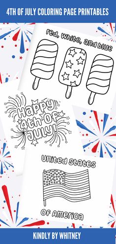 fourth of july coloring page printables with fireworks and american flags on the background