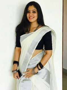 Black and white again!! Set Mundu Kerala, Veena Nandakumar, Set Saree Kerala, Kerala Traditional Saree, Kerala Saree